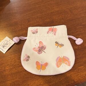 Lenora / Charming Butterfly Drawstring Wristlet - Cream and Pink